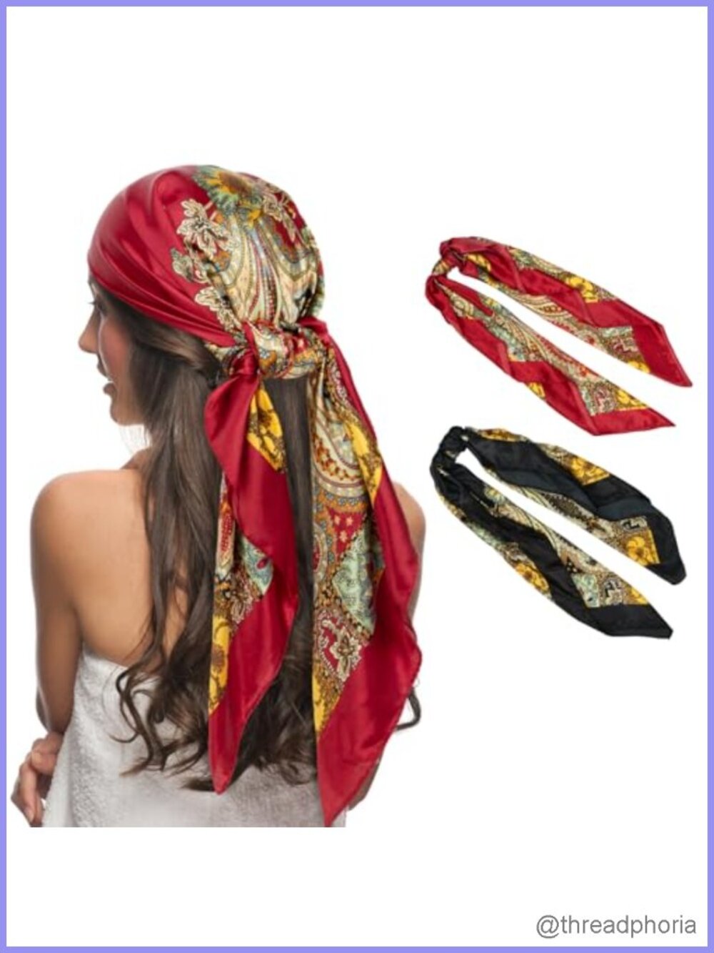 2 Pack 35x35 Inch Satin Hair Scarf for Women, Neck Scarf